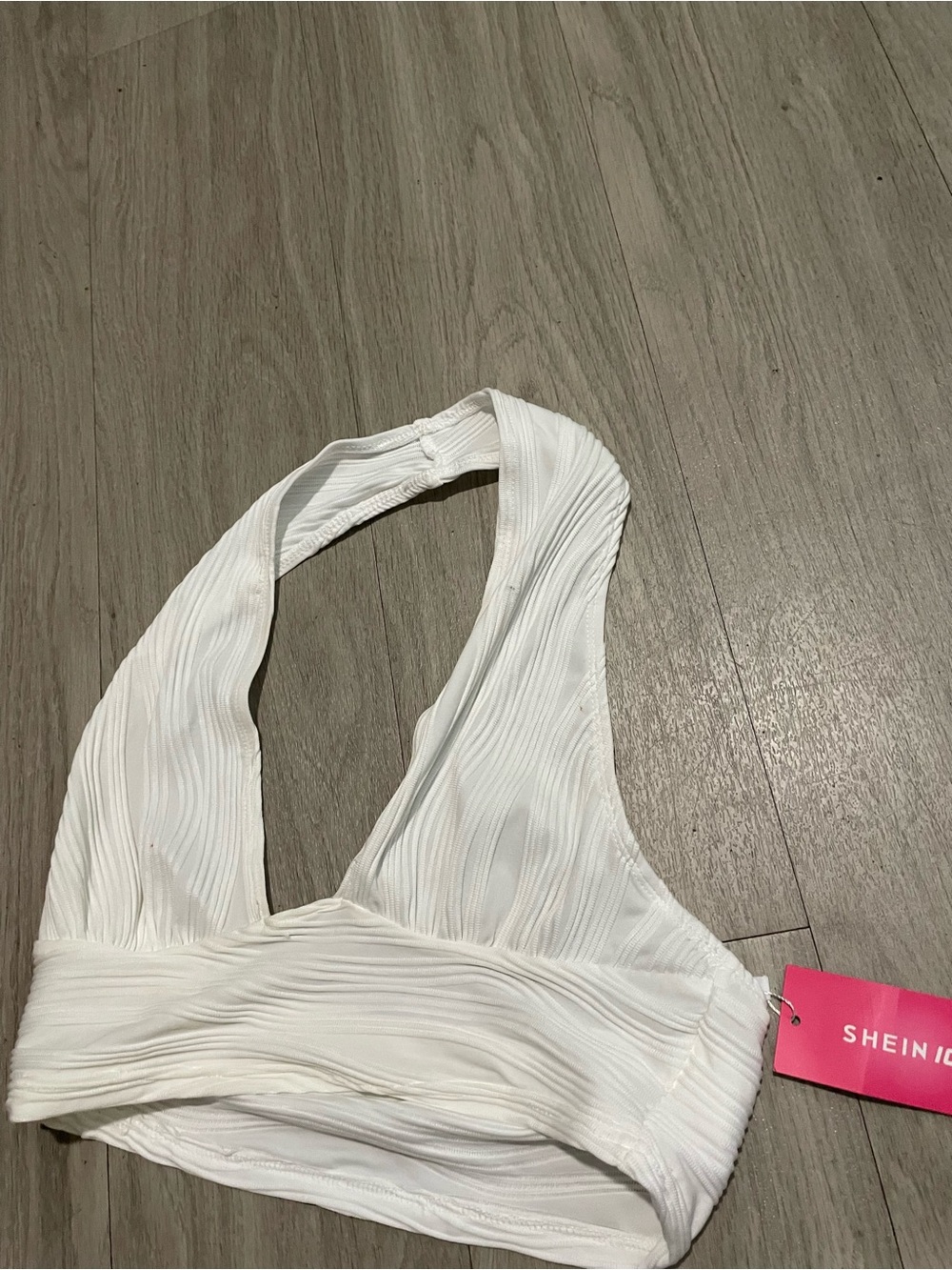 SHEIN White Ribbed Halter Crop Top